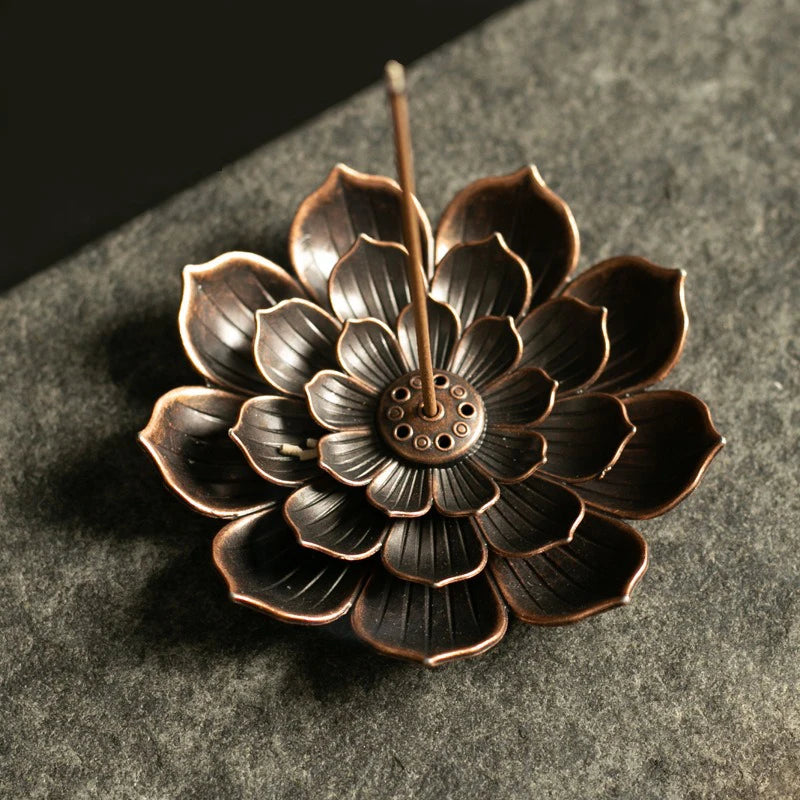 Lotus Flower Incense Burner | Metal Wax Melt Holder for Temple and Home alternate view