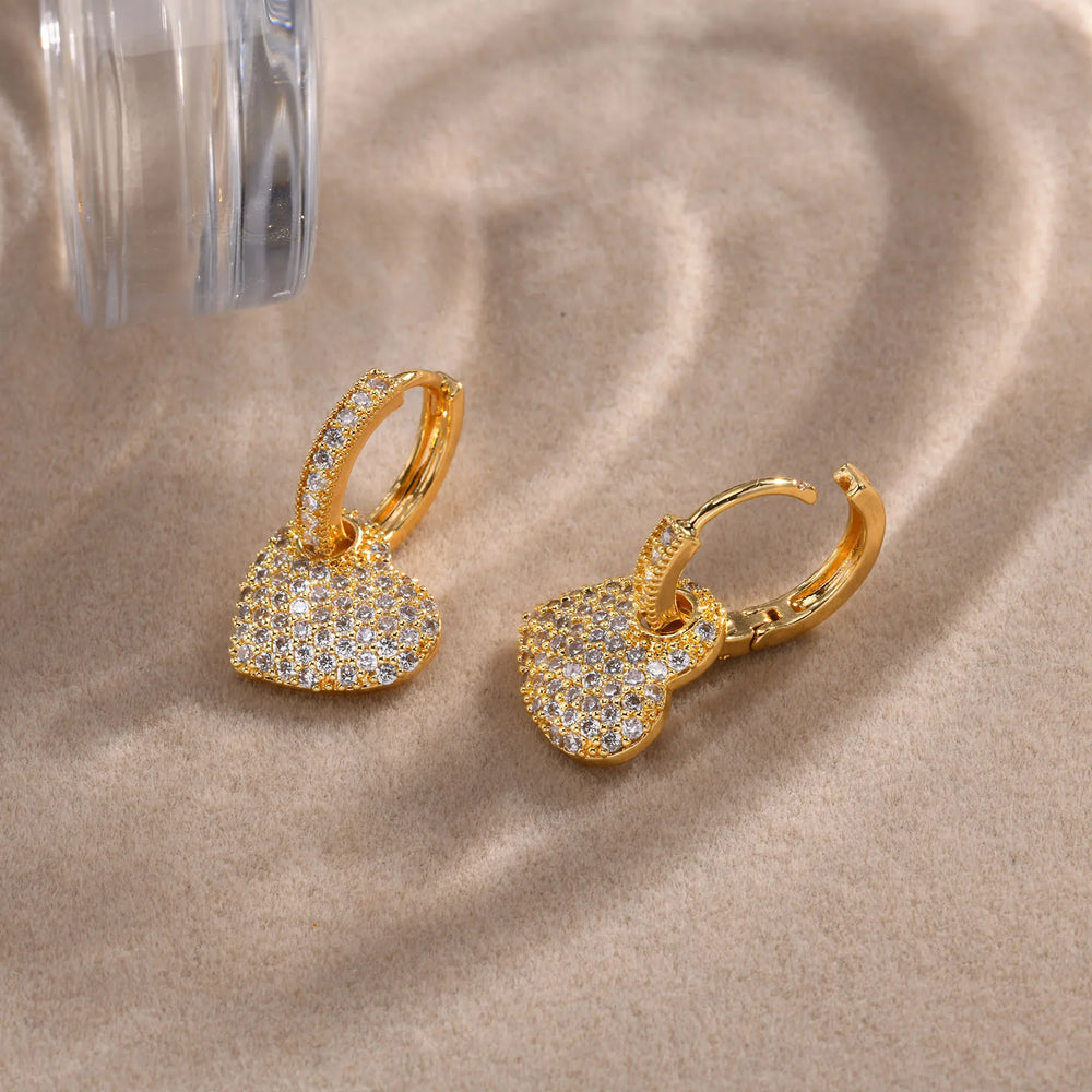 Trendy Gold Plated White CZ Stone Ear Jewelry Heart Huggie Hoop Earrings Dainty Drop alternate view