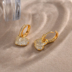 Trendy Gold Plated White CZ Stone Ear Jewelry Heart Huggie Hoop Earrings Dainty Drop alternate view