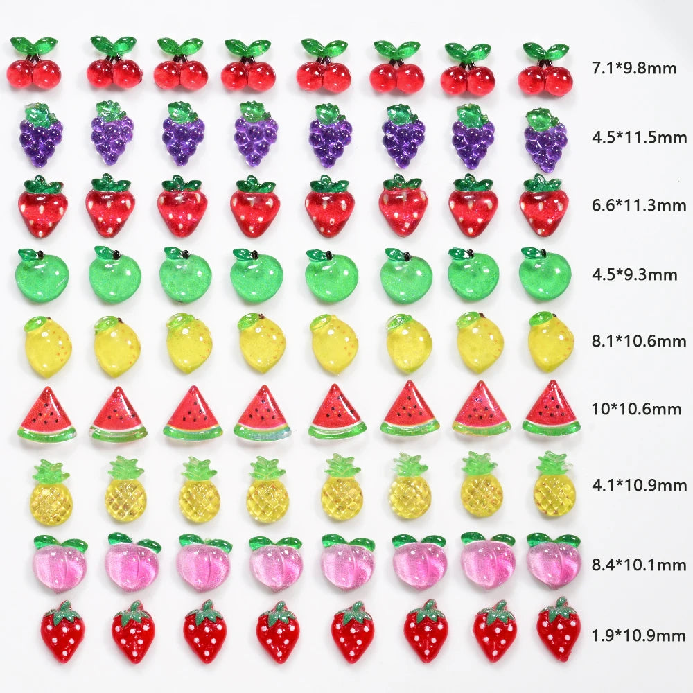 50Pcs 3D Summer Fruits Nail Charms Strawberry,Watermelo,Cherry,Peach,Lemon Flatback N lifestyle view