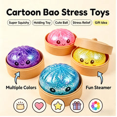 Steamed Bun Squeeze Toy Simulation Bao Stress Relief Fidget Toy with Beads Sparkles Soft Squishy Sen