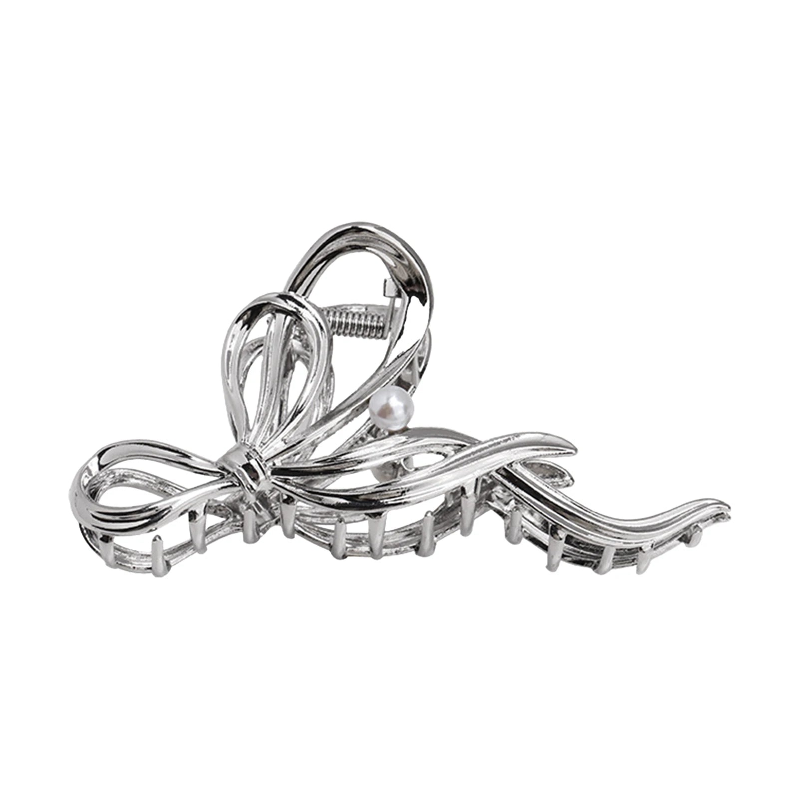 Bridal Hair Claw Clip Pearl Bow Ornament Wedding Party Accessory Elegant Metal Large alternate view