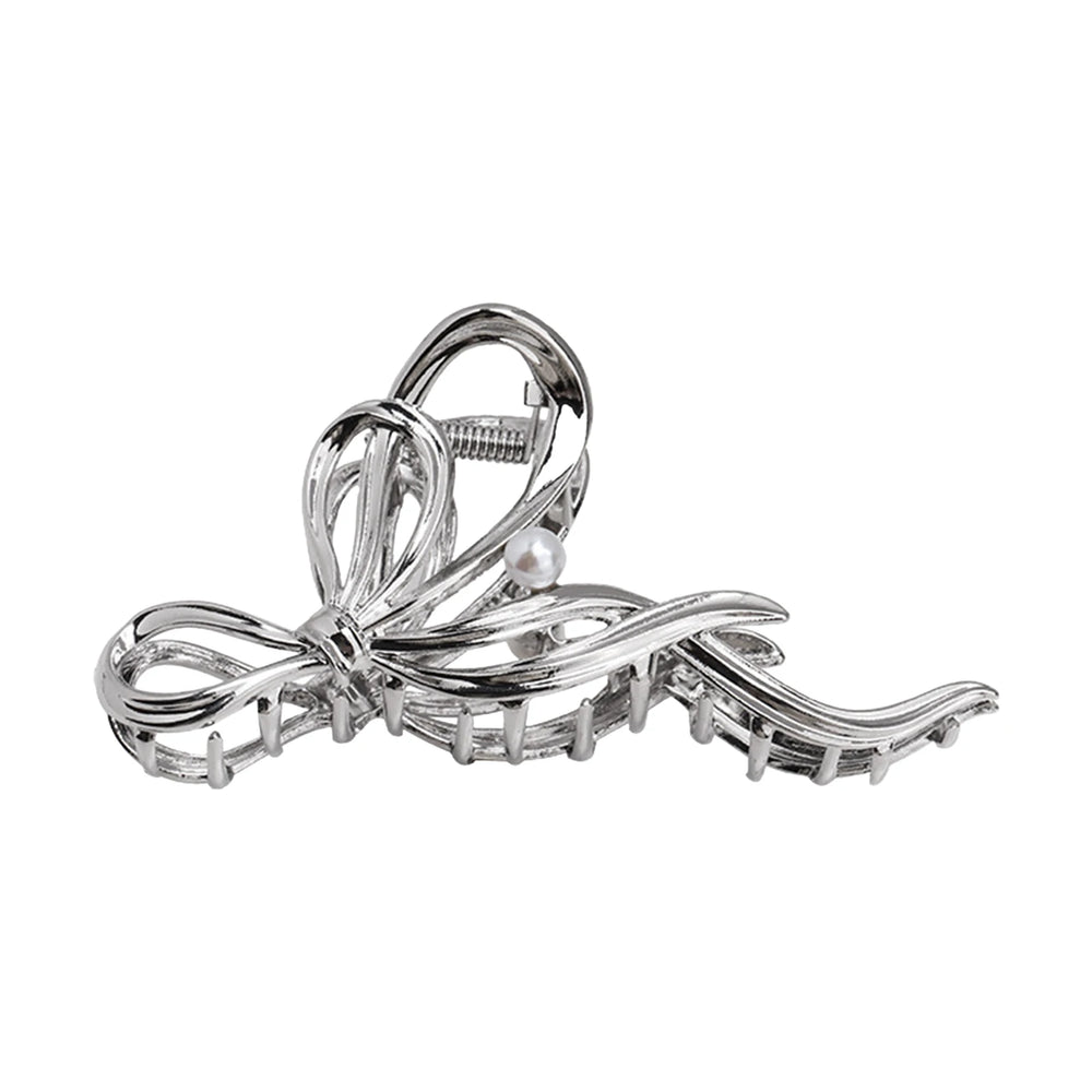 Bridal Hair Claw Clip Pearl Bow Ornament Wedding Party Accessory Elegant Metal Large alternate view