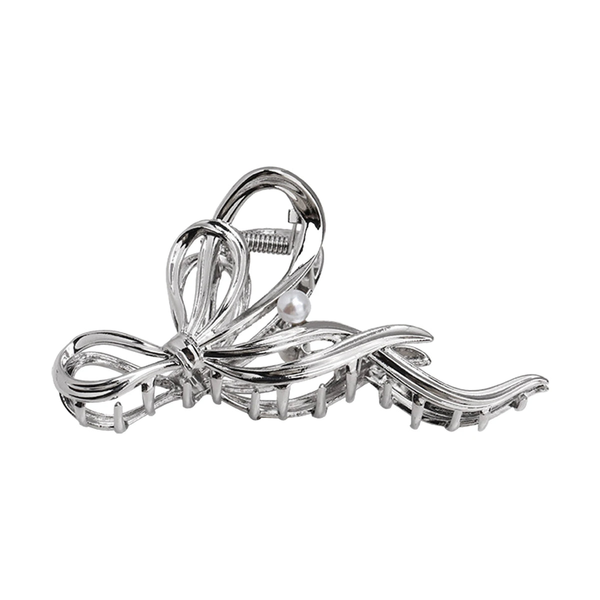 Bridal Hair Claw Clip Pearl Bow Ornament Wedding Party Accessory Elegant Metal Large alternate view