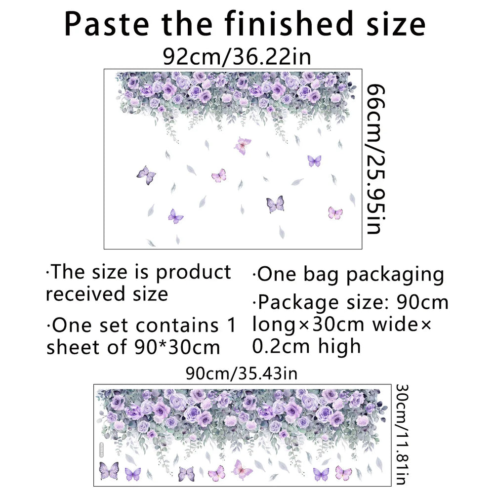 Purple Flower Wall Stickers Self Adhesive | Nordic Art Forest Butterfly Decals for Ki alternate view