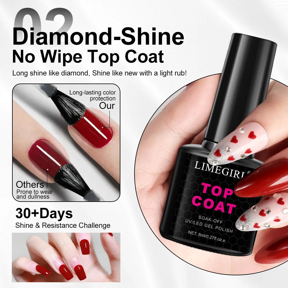 LIMEGIRL 8ml Soak Off Matte Top Base Coat for Nails UV Gel Polish Semi Permanent Funct close-up view