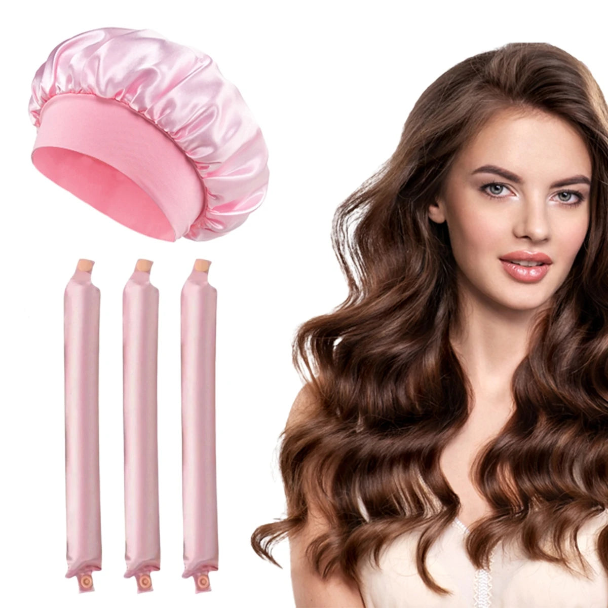 Satin Heatless Curling Rod Headband Set | No Heat Hair Curlers for Overnight Lazy Curl close-up view