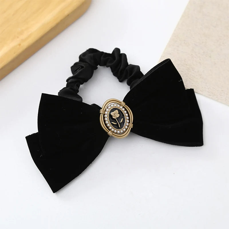 French Beautiful Barrette for Woman Black Elegant Velvet Ribbon Bowknot Party Hairpins Hair Accessories