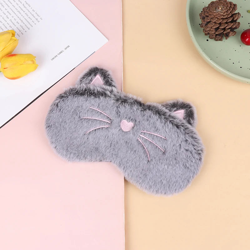 Plush Cat Eye Mask for Sleep | Soft Travel Blindfold detail view
