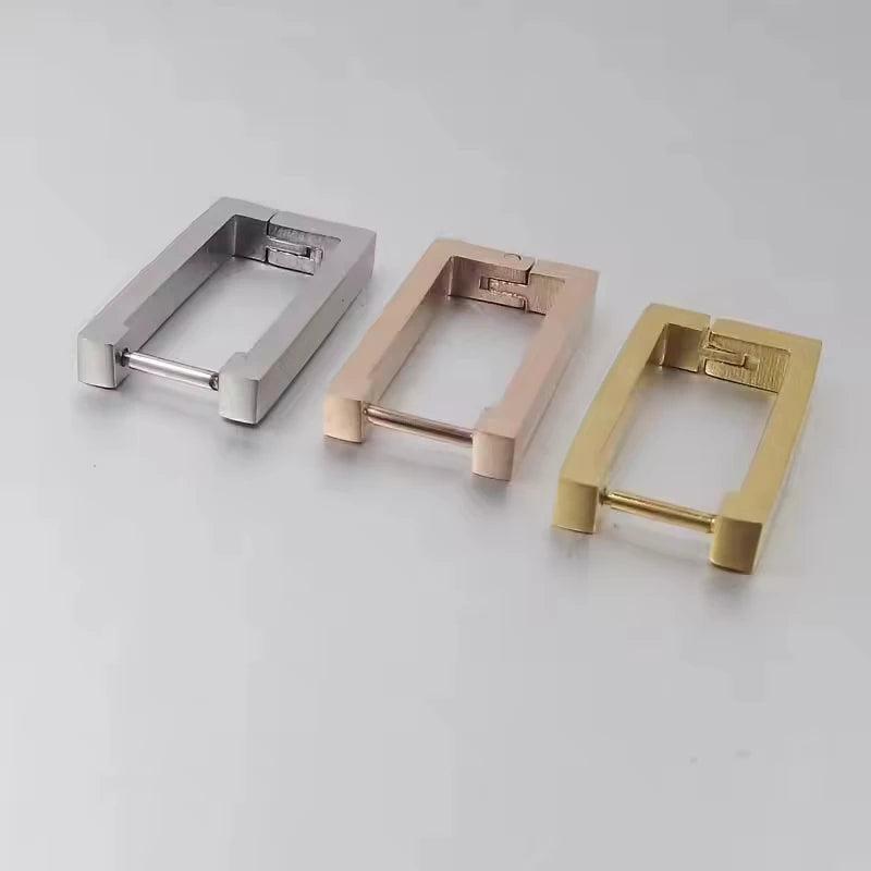 Unisex Stainless Steel Rectangular Hoop Earrings for Men Women Punk Rock Triangle Huggie detail view