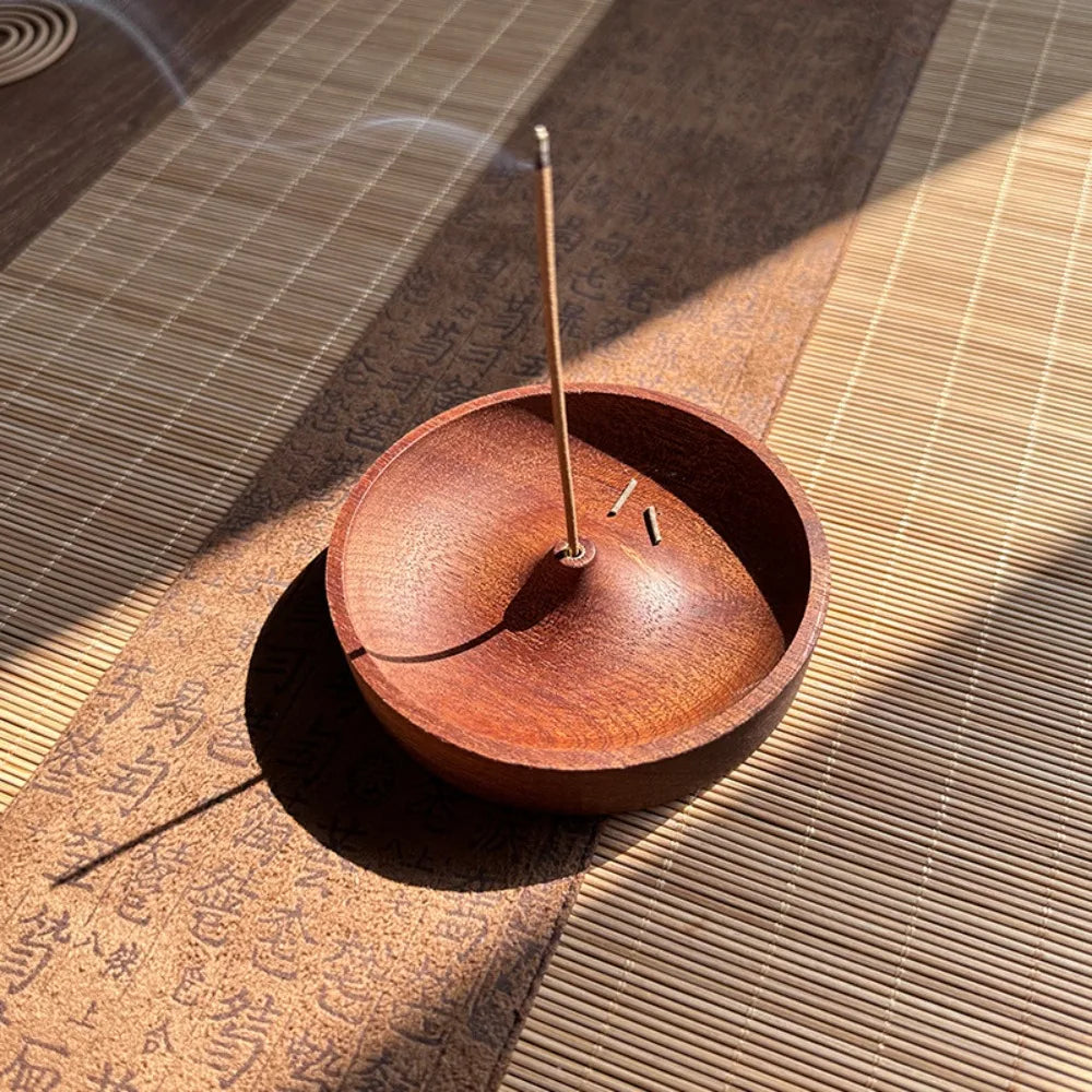 Solid Walnut Incense Burner | Handmade Wood Backflow Tea Ceremony Holder close-up view