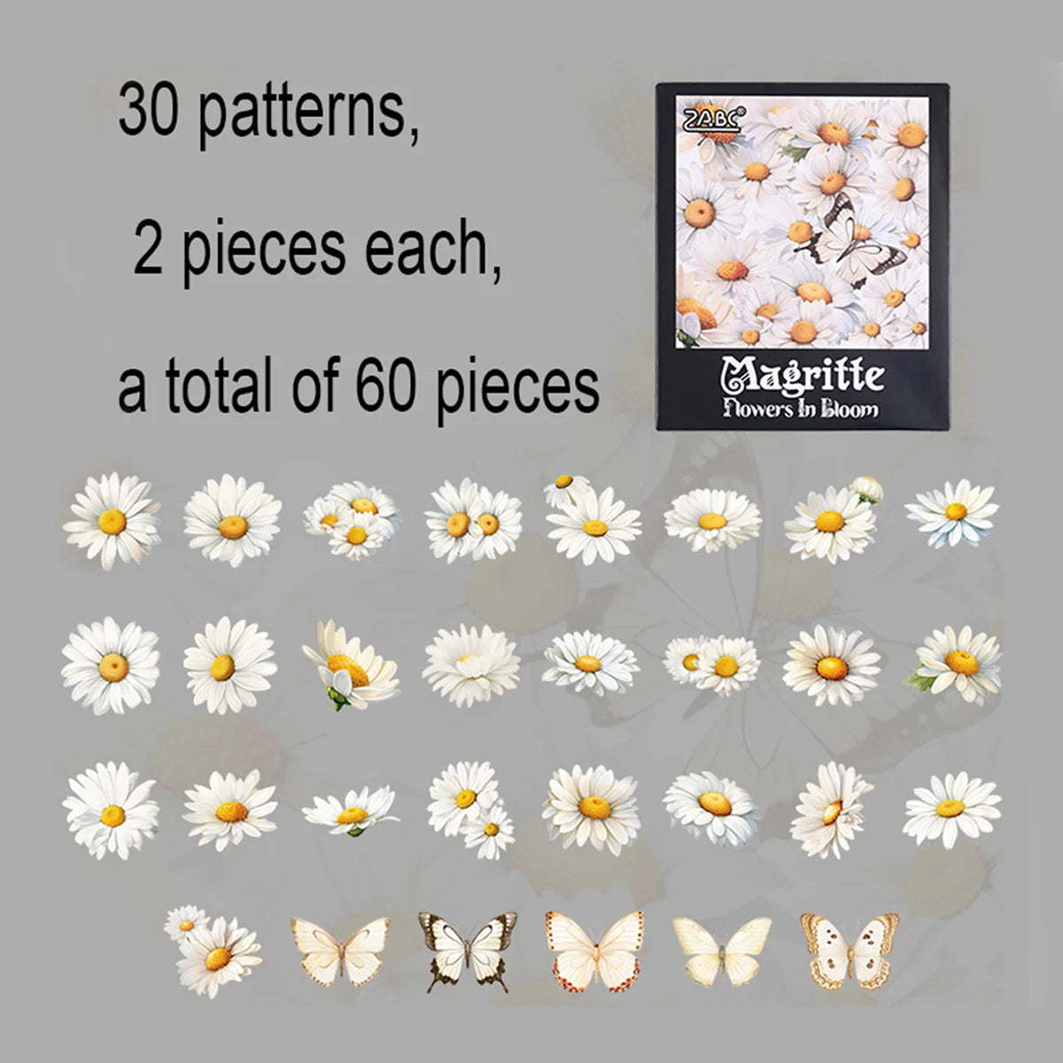 60 Pieces Plant Flower Pattern PET Stickers | Beautifully Decorated Scrapbook Stickers f detail view