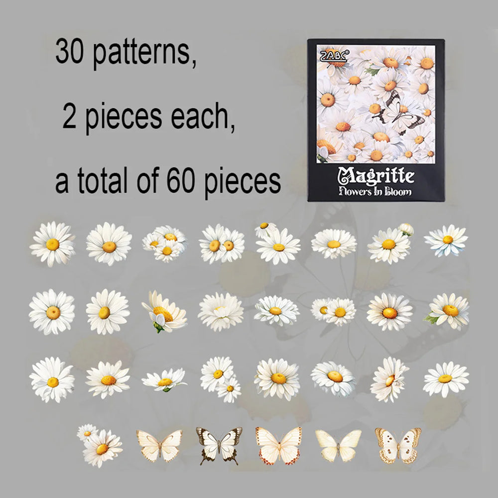 60 Pieces Plant Flower Pattern PET Stickers | Beautifully Decorated Scrapbook Stickers f detail view