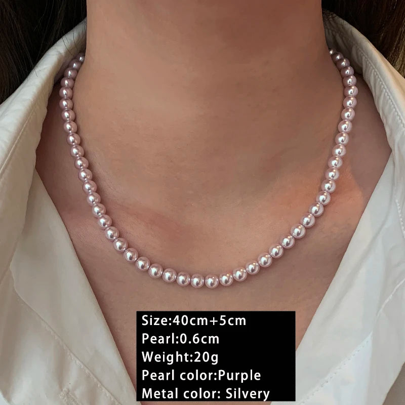 Rose Purple Pearl Bead Choker Necklace | Elegant Korean Jewelry for Women alternate view