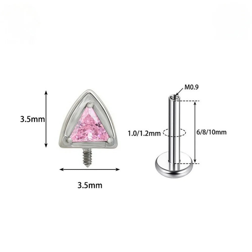 G23 Titanium 16G Cat Ear Labret Helix Tragus Cartilage Flat Back Earrings with CZ - additional angle