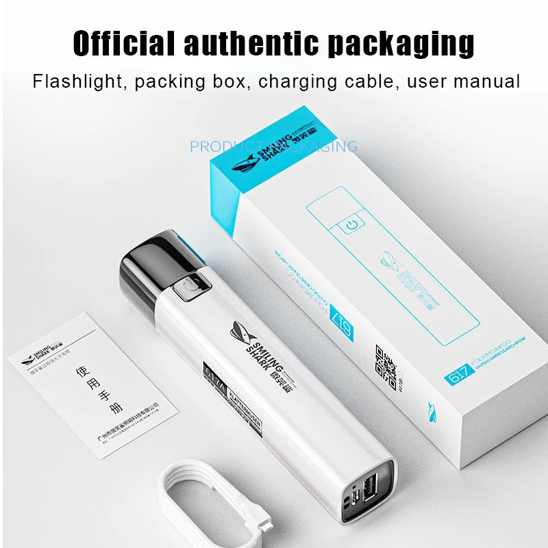 USB Rechargeable Mini LED Flashlight | 2 in 1 Power Bank for Outdoor Use close-up view