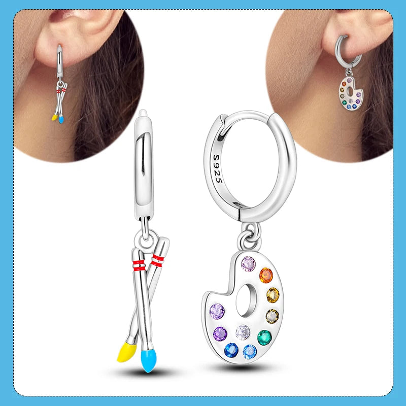 Hot Sale 925 Sterling Silver Heart Earrings Fit Original Charms Hoop Earrings For Women Girls Stud Earring Fine Jewelry Gifts