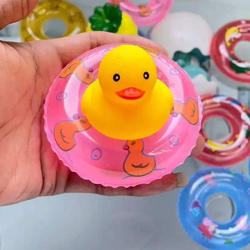 Kids Floating Bath Toys Mini Swimming Rings Rubber Yellow Ducks Fishing Net Washing Swim detail view