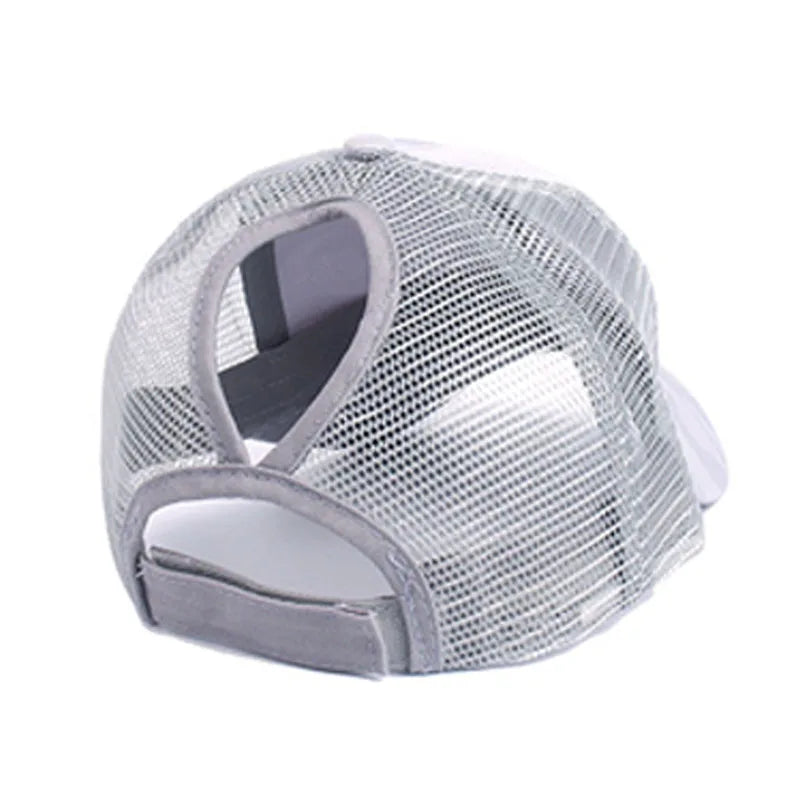 Camouflage Mesh Trucker Hat for Women | Snapback Cap with Ponytail Hole detail view