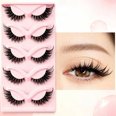 Natural Long Manga Winged Cat Eye Faux Mink Lashes 5 Pairs Elongated Fake Eyelashes For Festival Social Media Photoshoot Looks
