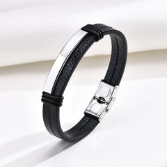 Genuine Leather Bracelet for Adult, Hip Hop Stainless Steel Charm Leather Wrap Bracelet,  Wristband Hand Jewelry Gift