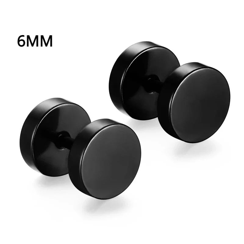 Unisex Punk Black Stainless Steel Hoop Earrings | Gothic Fake Earring Set close-up view