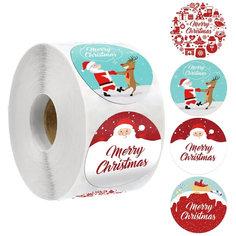 Merry Christmas Stickers | Round Roll Sticker Pack for Gift Wrapping and DIY Crafts additional angle