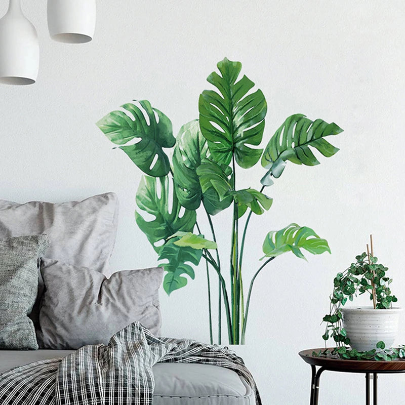 Large Tropical Green Plant Leaves Wall Stickers | Home Room Decor Palm Decal lifestyle view