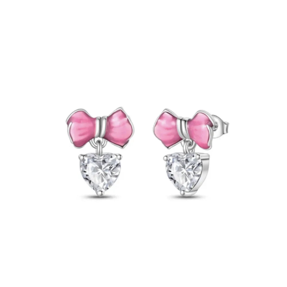 Hot Selling 925 Silver Heart-Shaped Butterfly Cherry Zircon Earrings,Suitable for Euro close-up view