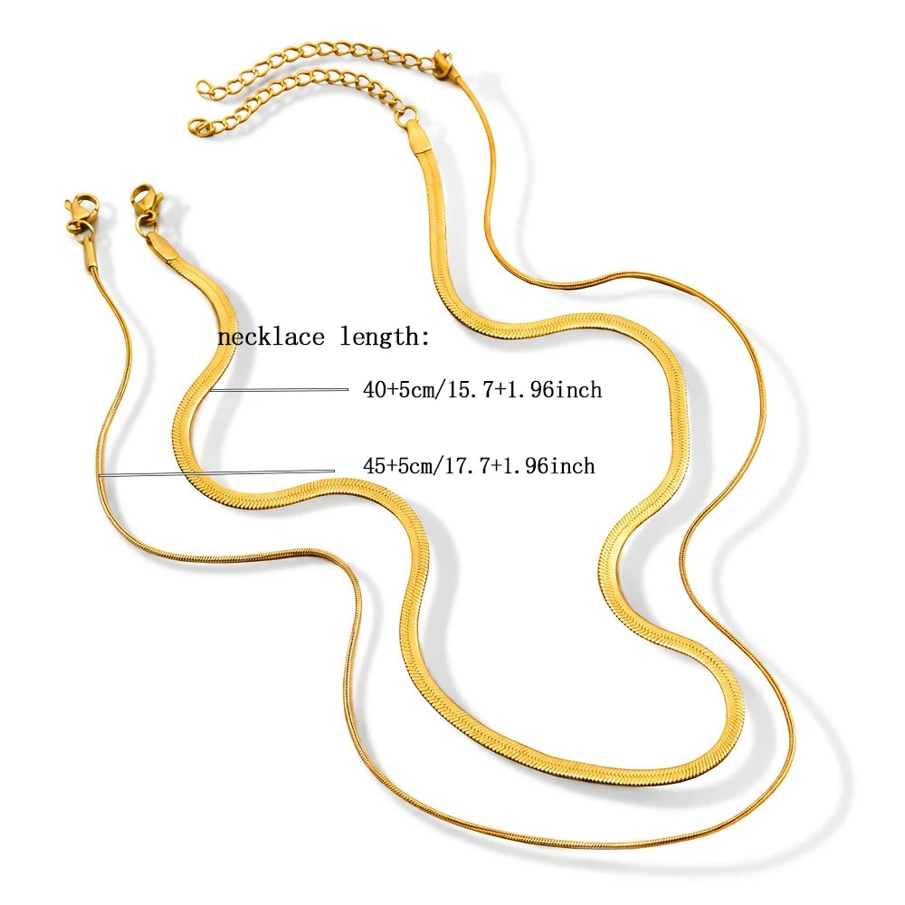 2-Piece Set of Snake Bone Chains, Simple and Stylish Casual 304L Stainless Steel Double- detail view