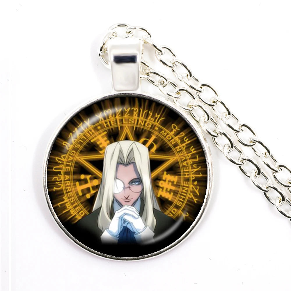 Hellsing Alucard Pentagram Pendant Necklace 25mm Glass Cabochon Pentagram Statement Pe close-up view