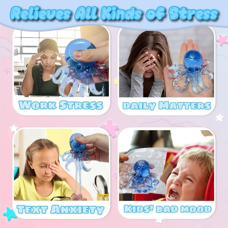 Glitter Octopus Taba Squishy Sugar Ball | Cute Animals Squeeze Fidget Sensory Toy additional angle