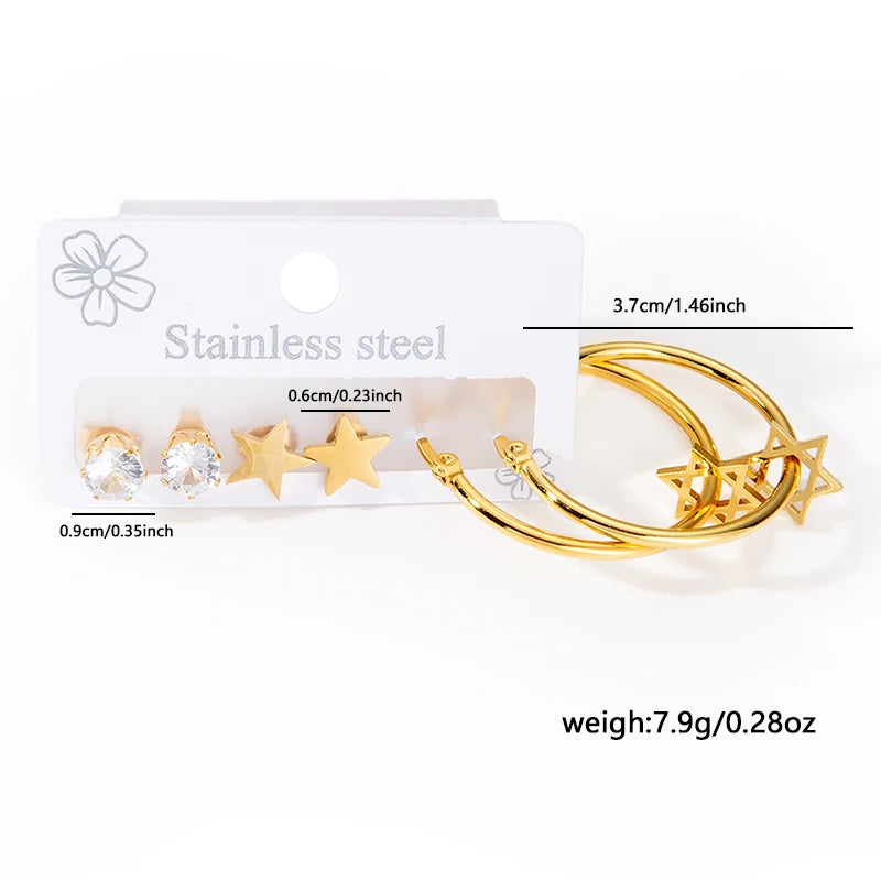 316L Stainless Steel 6 Piece Earring Set | Circle Heart Star Flower Pendant Earrings lifestyle view