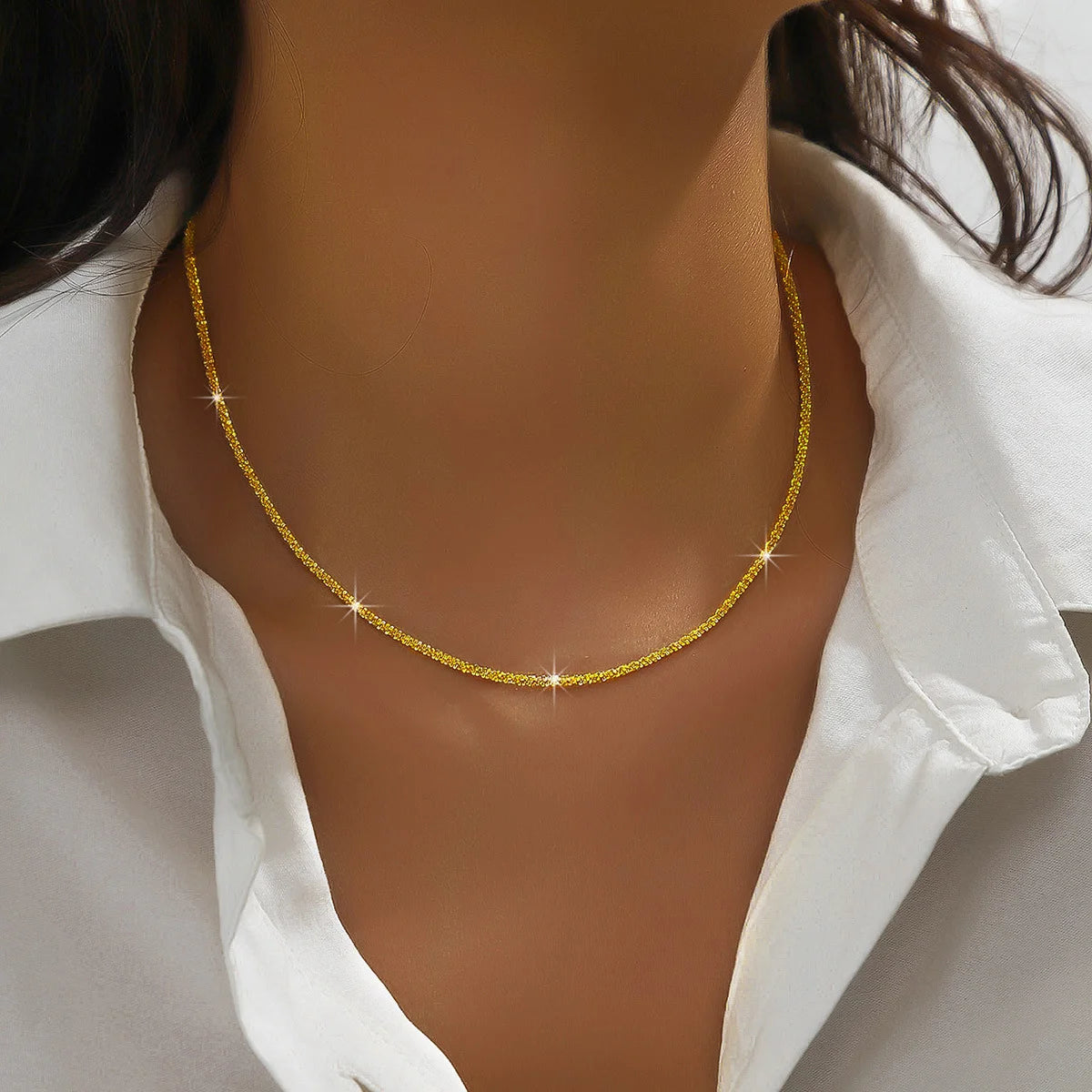 LUXUKISSKIDS Shiny Solid Chains Elegant Necklaces for Woman Sparkling Clavicle Chain lifestyle view