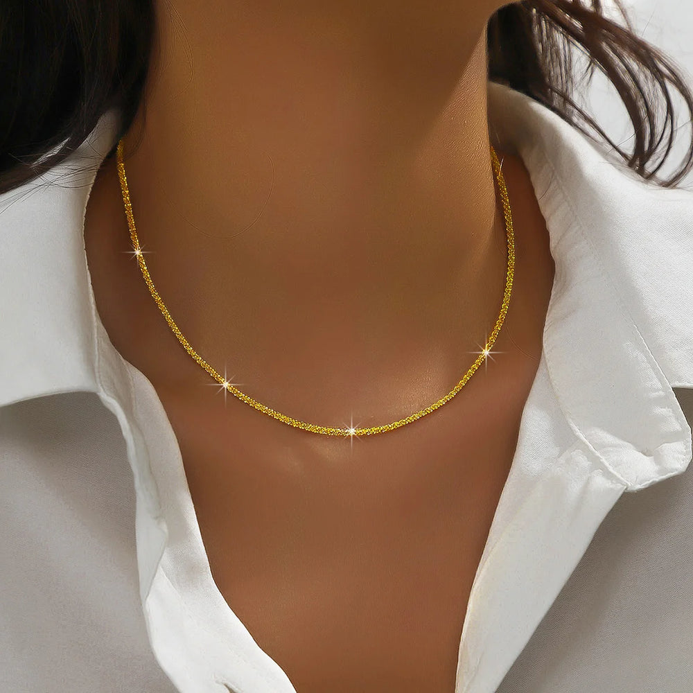 LUXUKISSKIDS Shiny Solid Chains Elegant Necklaces for Woman Sparkling Clavicle Chain lifestyle view