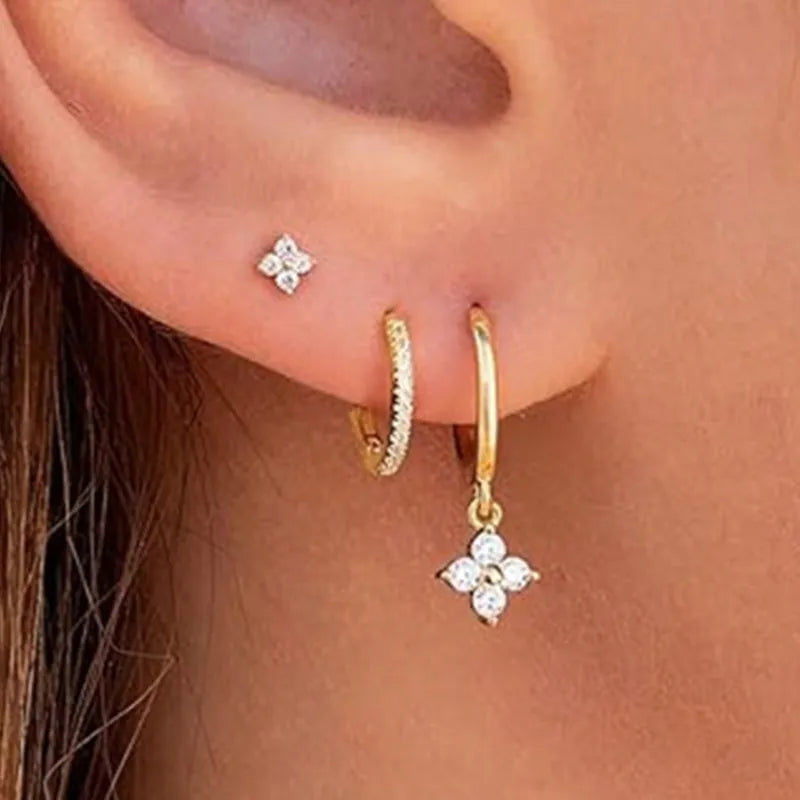 3Pcs Crystal Tragus Stud Earring Set Flower Cartilage Huggie Earring Bulk Helix Jewelry detail view