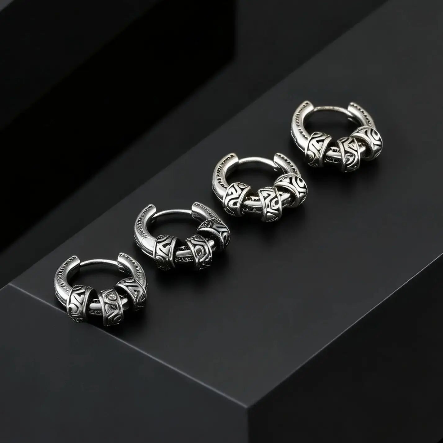 Vintage Totem Vine Pattern Hoop Earrings for Men, Hypoallergenic Metal Huggies Earrin alternate view