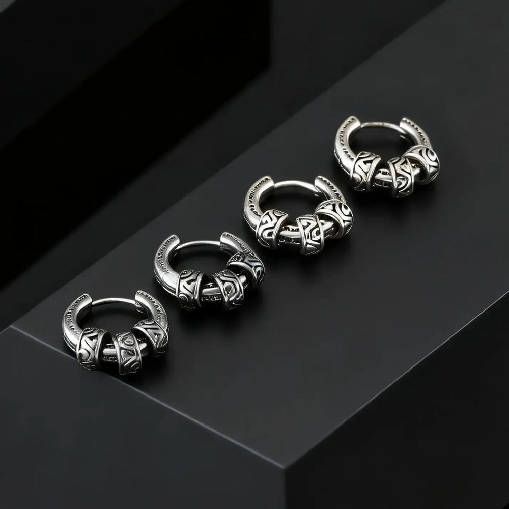 Vintage Totem Vine Pattern Hoop Earrings for Men, Hypoallergenic Metal Huggies Earrin alternate view