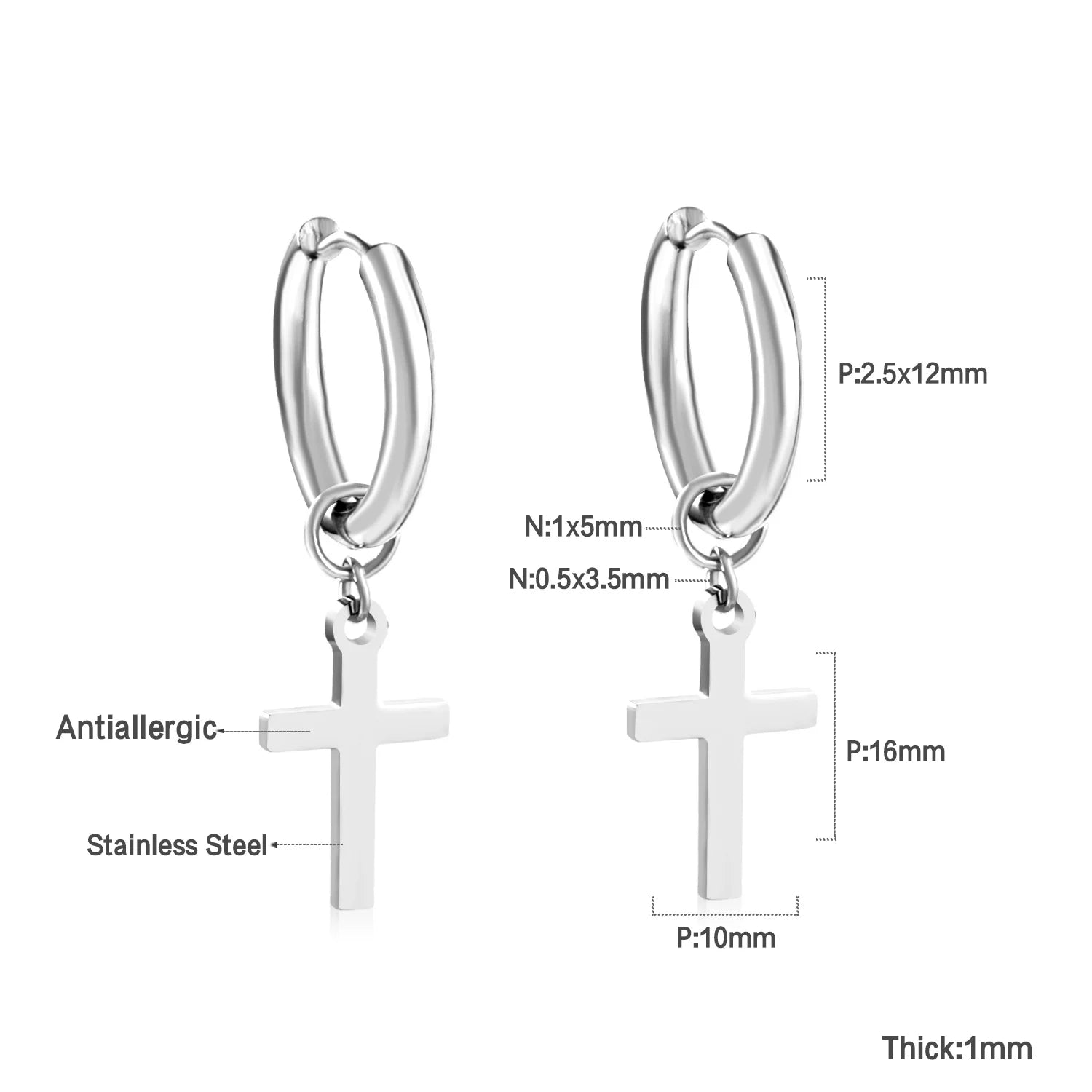 LUXUSTEEL Trendy Cross Women's Stainless Steel Hoop Earrings Colorful Metal Stud Drop Earrings Fashionable Jewelry Gift