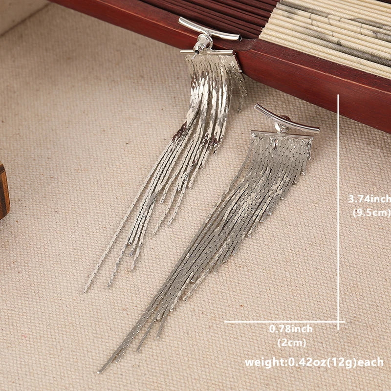 A Pair of Silvery Fashionable Tassel Earrings, Sexy and Elegant Earrings, Perfect Acc lifestyle view