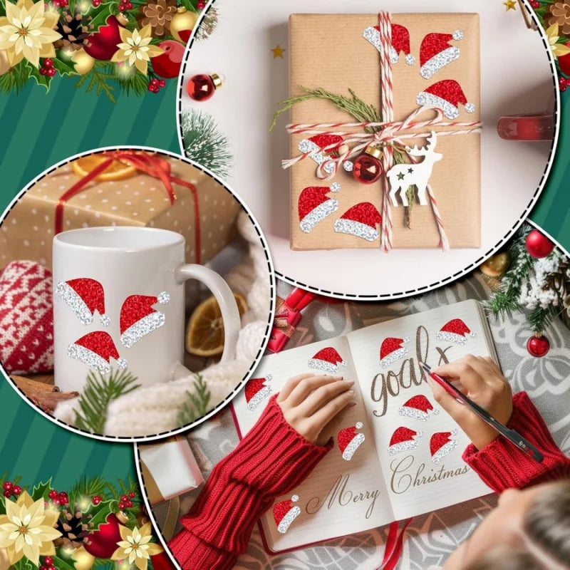 Christmas Hat Stickers | 500pcs Laser Gift Packaging Labels alternate view