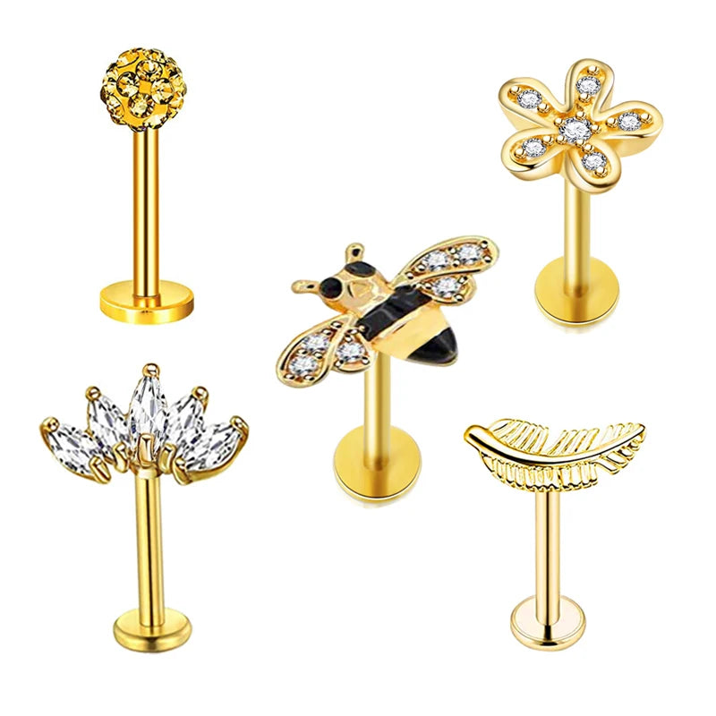 5pcs Mixed Heart Tragus Stud Earring Set | Cartilage Helix Lip Piercing Jewelry