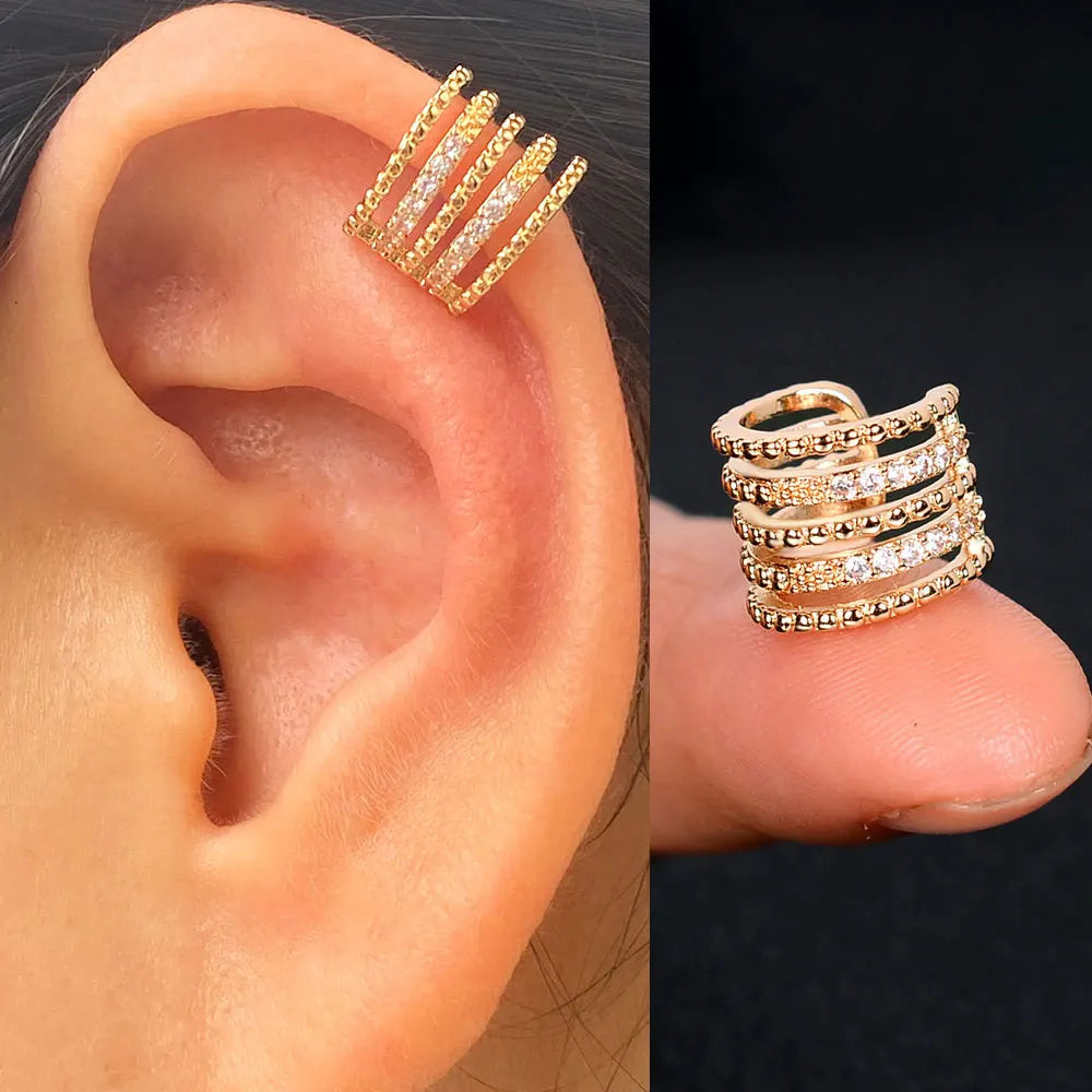 Geometric Rainbow CZ Cuff Clip On Earrings for Women