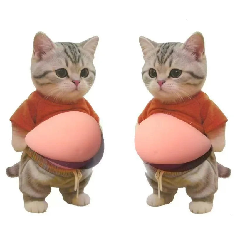 Kawaii Cat Belly Sticker 3D Cute Kitten with Orange Outfit on Pink , Soft Silicone Self-Adhesive Bubble Sticker for Decor, Phone