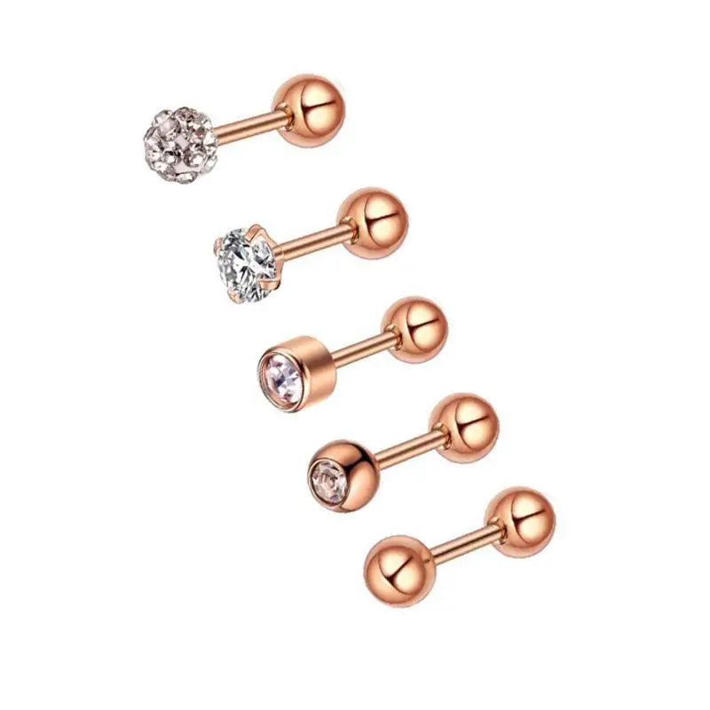 5PCS Heart Tragus Piercing Stud Earring Set Small Lobe Stud Earrings Cartilage Pier additional angle