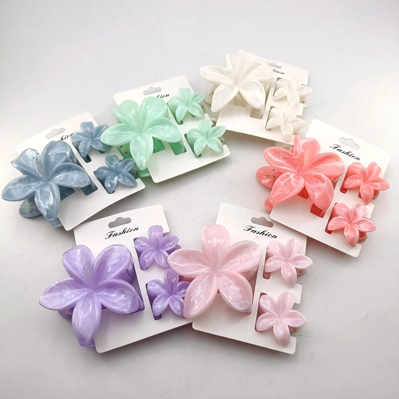 3/6/9/12PCS Hawaiian Gradient Flower Hair Claw Clip For Women Girl Fashion Plastic Non Slip Hairpin