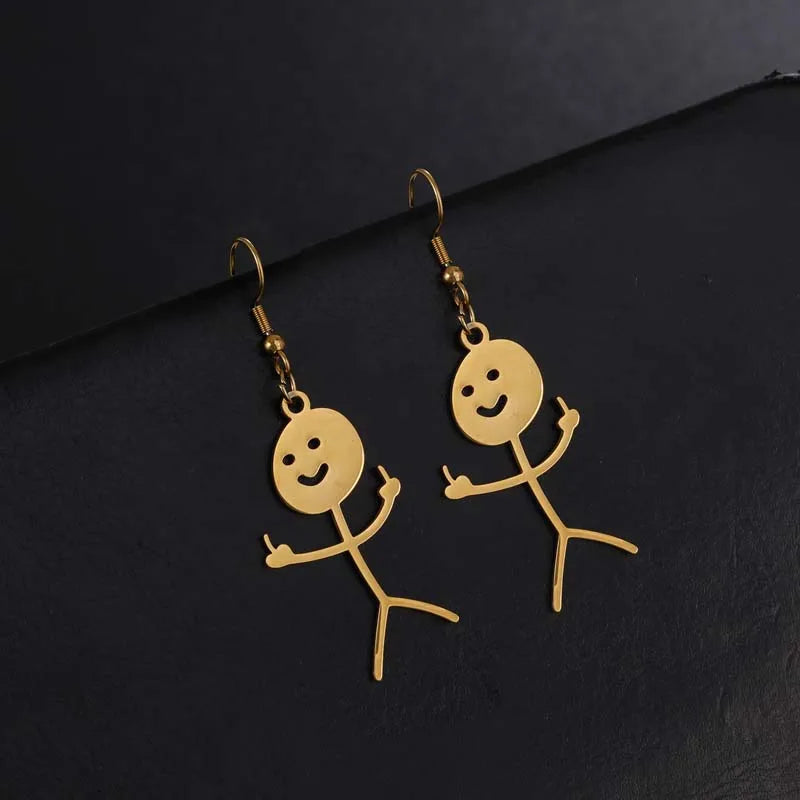 Funny Doodle Drop Earrings For Women Punk Hip Hop Metal Hand Gesture