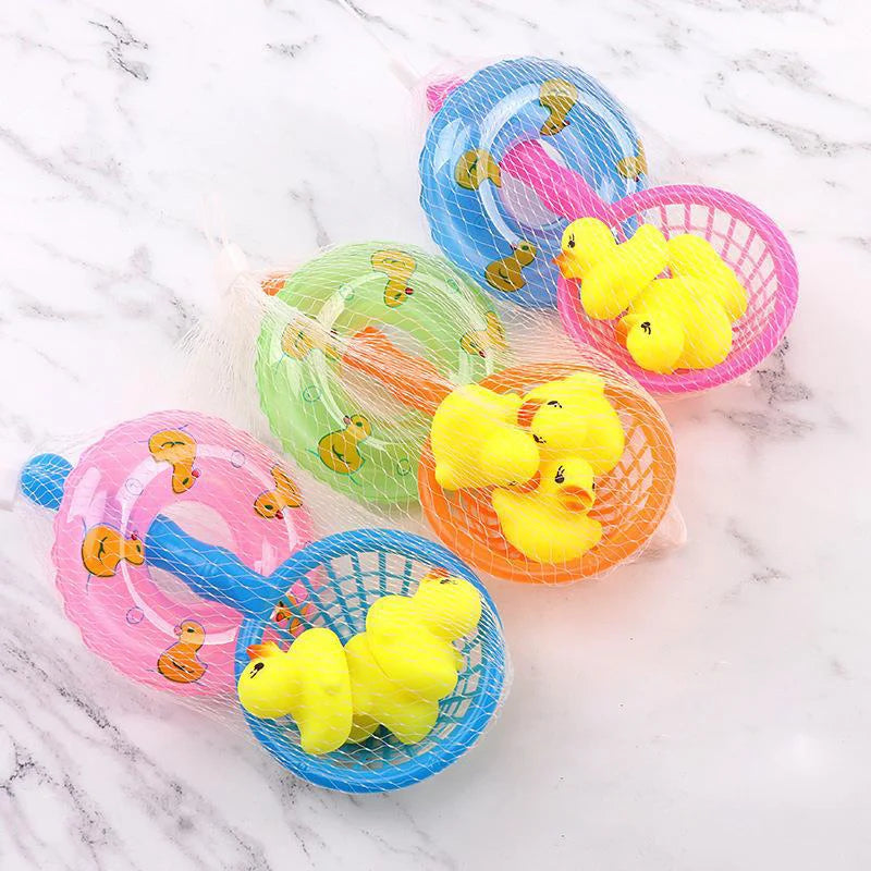 Kids Floating Bath Toys Mini Swimming Rings Rubber Yellow Ducks Fishing Net Washing S alternate view