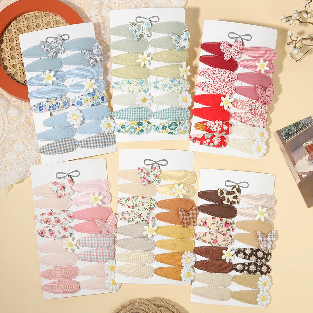 16PCS/Set of Fabric Printed Hair Clips Sweet and Cute BB Clips Fashionable Hair Accessories Children Baby Girls To Wear