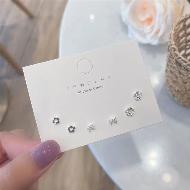 S925 Silver Needle Stud Earrings Set detail view